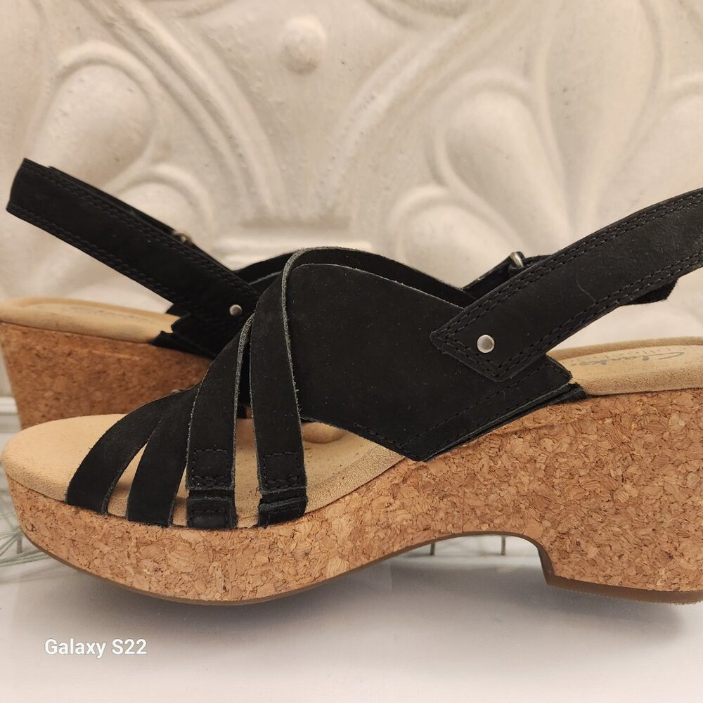 Clarks "Giselle Ivy" Black Nubuck Leather Wedges. NIB. Size 11 - Picture 3 of 9